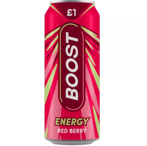 Boost Energy Red Berry Cans 12 x 500ml PMP – Sparkling Energy Drink – Caffeine & B-Vitamin