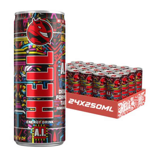 Hell Energy Drink A.I 48 x 250ml Cans High Caffeine With B Vitamins Vegan Preservative Free