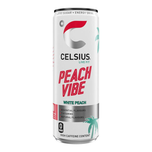 Celsius Peach Vibe White Peach Energy Drink 12 x 355ml Cans – Refreshing Drinks
