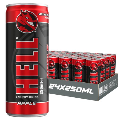 Hell Energy Drink APPLE 24 x 250ml Cans High Caffeine With B Vitamins Vegan Preservative Free