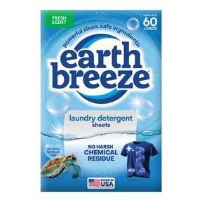 Earth Breeze Hypoallergenic Laundry Detergent Sheets, Fresh Scent, Odor Fighting, 60 Loads