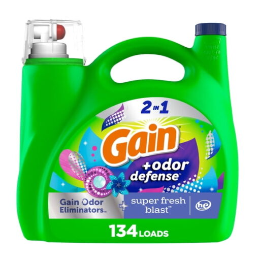 Gain Liquid Laundry Detergent Odor Defense, Super Fresh Blast Scent, 194 fl oz, 134 Loads