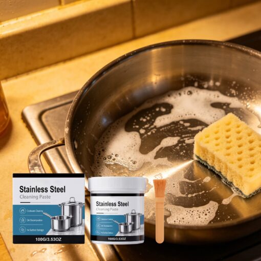 Kitchen Stainless Steel Cleaning Paste, 7 oz Multifunctional Stain Remover for Cookware, Pot Bottom Burn Marks Polishing Paste