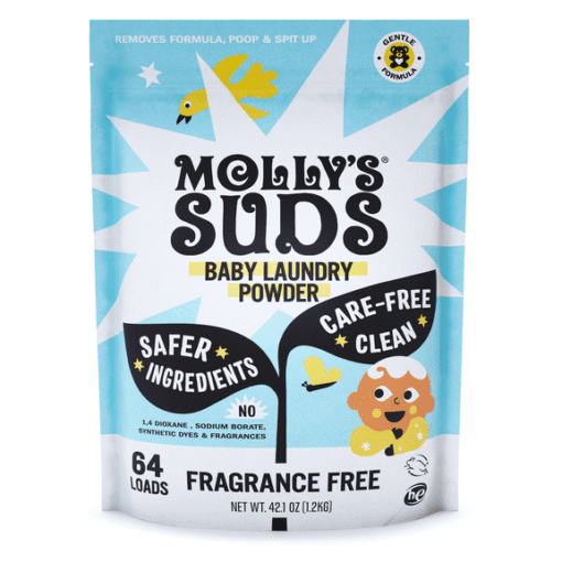 Molly's Suds Baby Laundry Detergent Powder, Removes Formula, Poop & Spit-Up Stains, Extra Gentle for Newborns, 64 Loads (Fragrance Free)