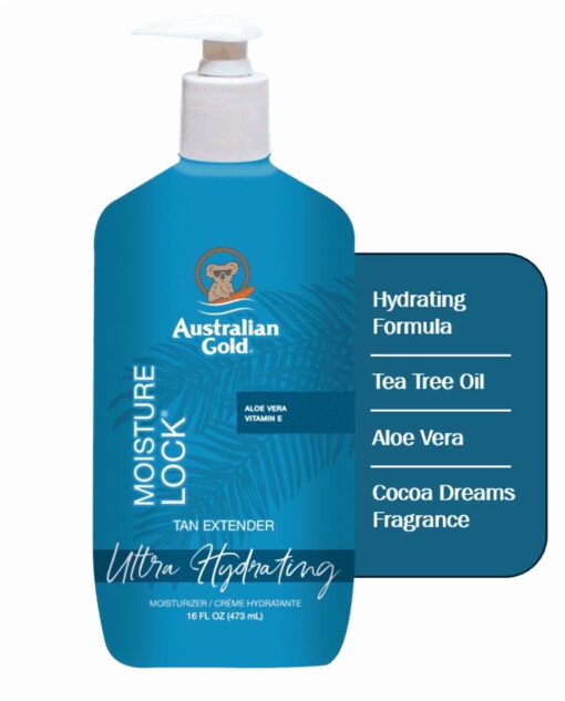 Australian Gold Moisture Lock Hydrating Tan Extender with Tea Tree Oil and Aloe Vera, Cocoa Dreams Scent, 16 Ounce