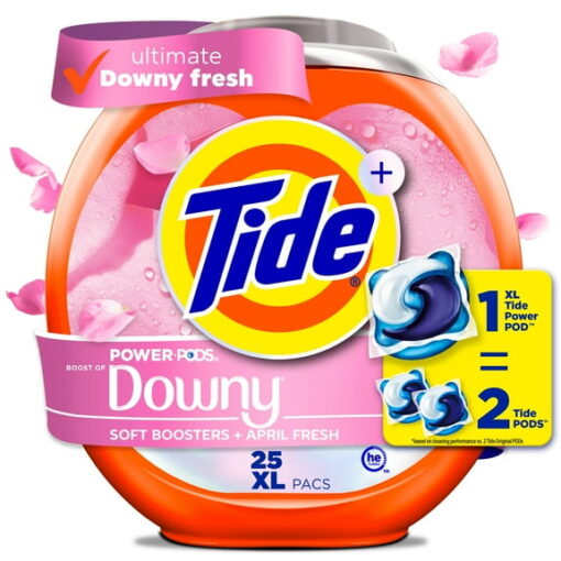 Tide Power PODS with Downy Soft Boosters Laundry Detergent Pacs, April Fresh Scent, 25 Count